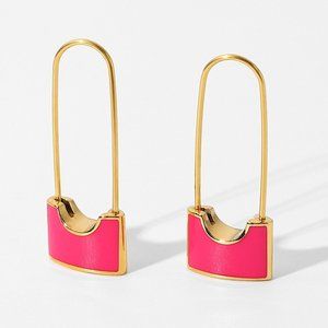 Pink Safety Pin Lock Dangle Earrings‎ 18k Gold Stainless Steel